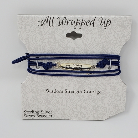 NWT STERLING SILVER BLUE WRAP BRACELET ALL WRAPPED UP WISDOM STRENGTH COURAGE - Picture 1 of 9